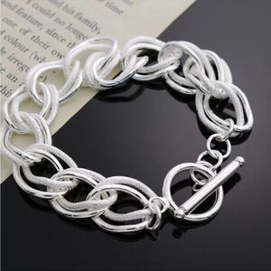 #32 NEW 925 Sterling Silver Chunky Textured Chain Link Bracelet